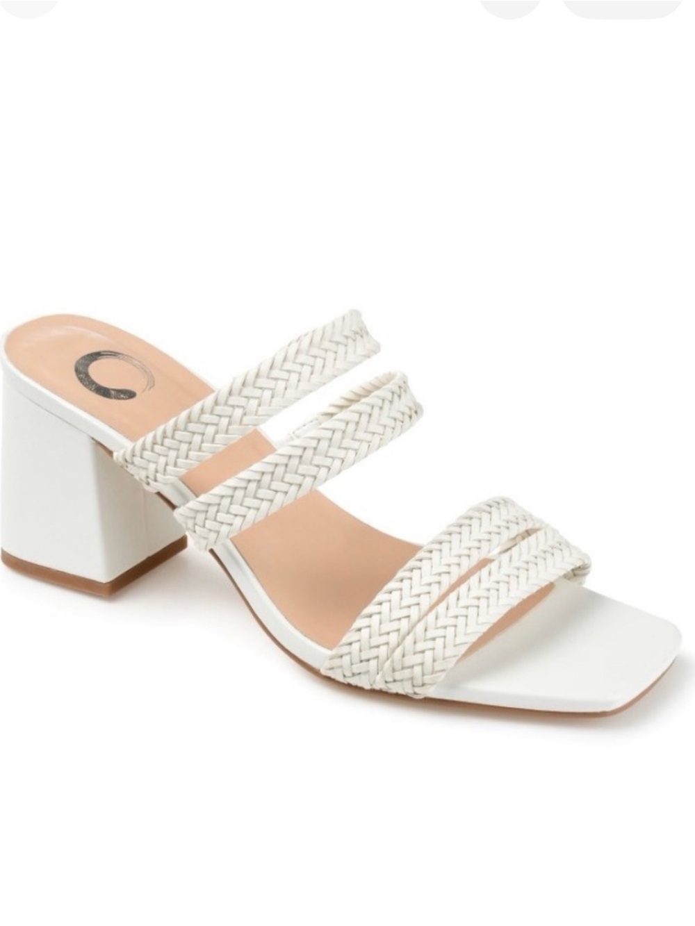 Journee Collection White Braided Triple-Strap Block Heel Mule